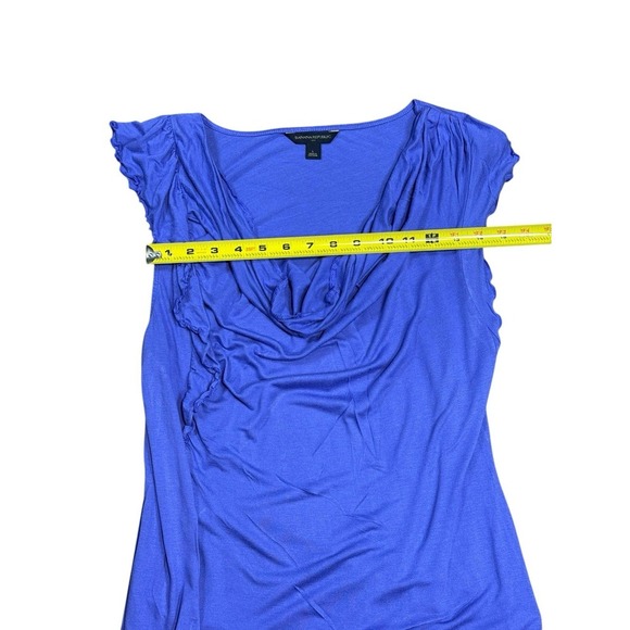 Banana Republic Blue  Asymmetric Draped Ruffle Blouse Top size L Women's - Picture 6 of 11